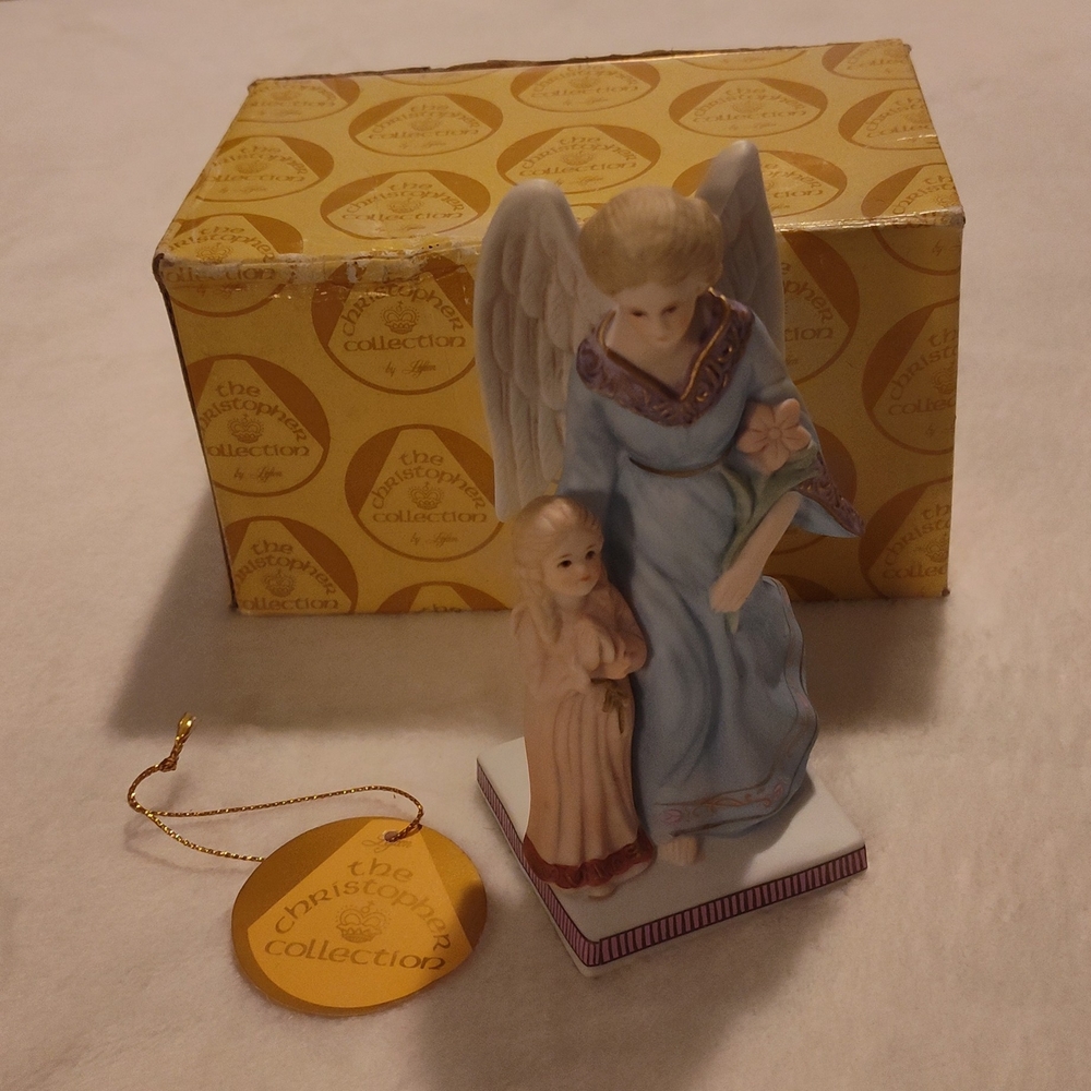 Lefton Angel and Child Figurine - Blue and Cream